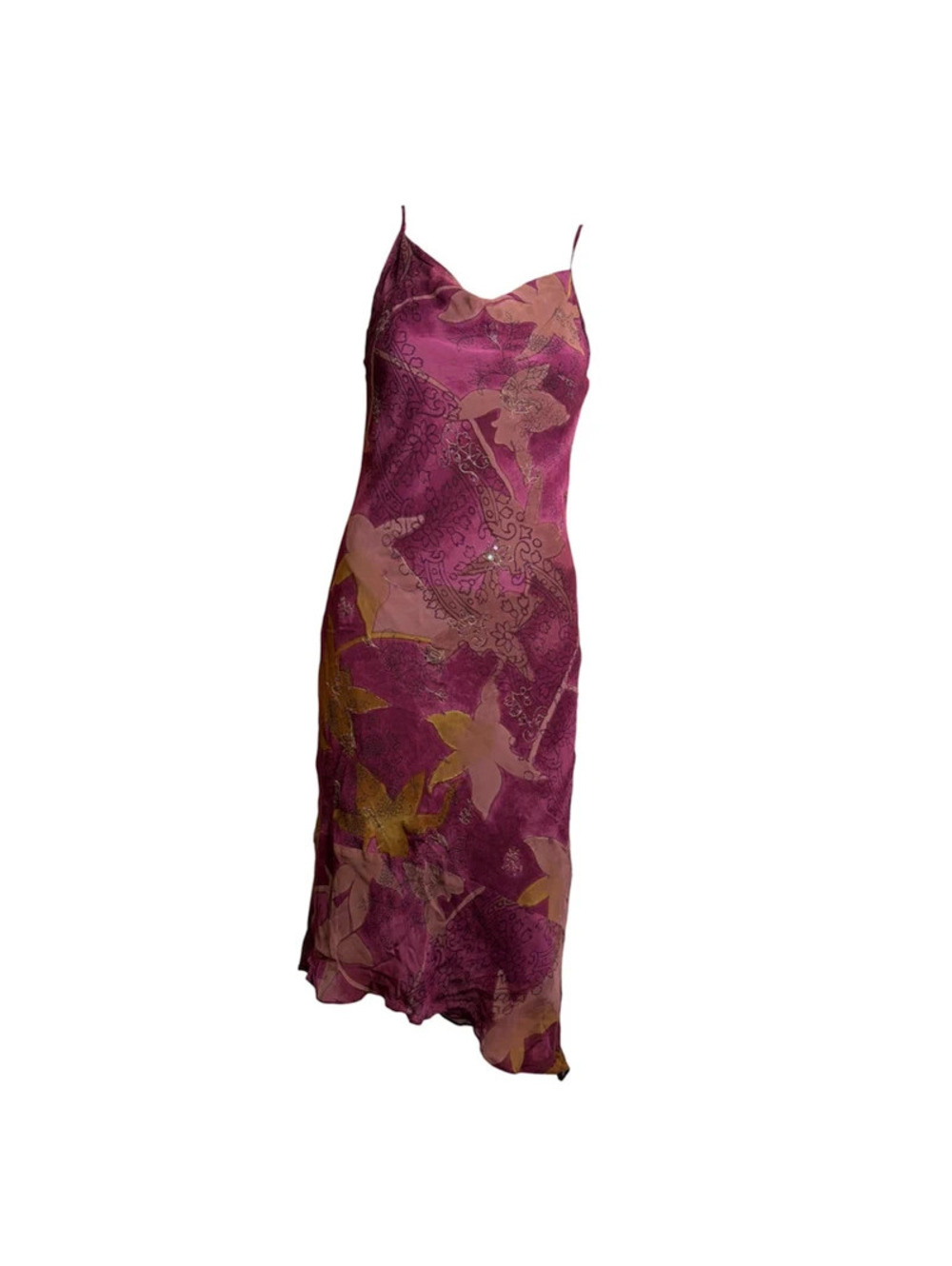 René Derhy Y2K Purple Floral Paisley Silk Slip Dress Sequin Embellished Size S